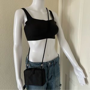 Jessica McClintock Black Satin boxy evening clutch purse shoulder bag